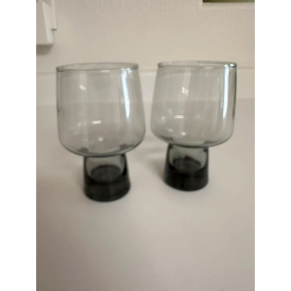 MCM Smoked Gray Glass Cups Glasses set of 2